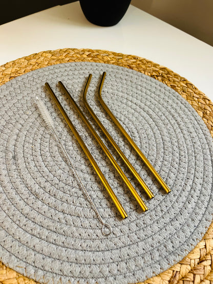 Set of 4 straw +straw clenar( gold )