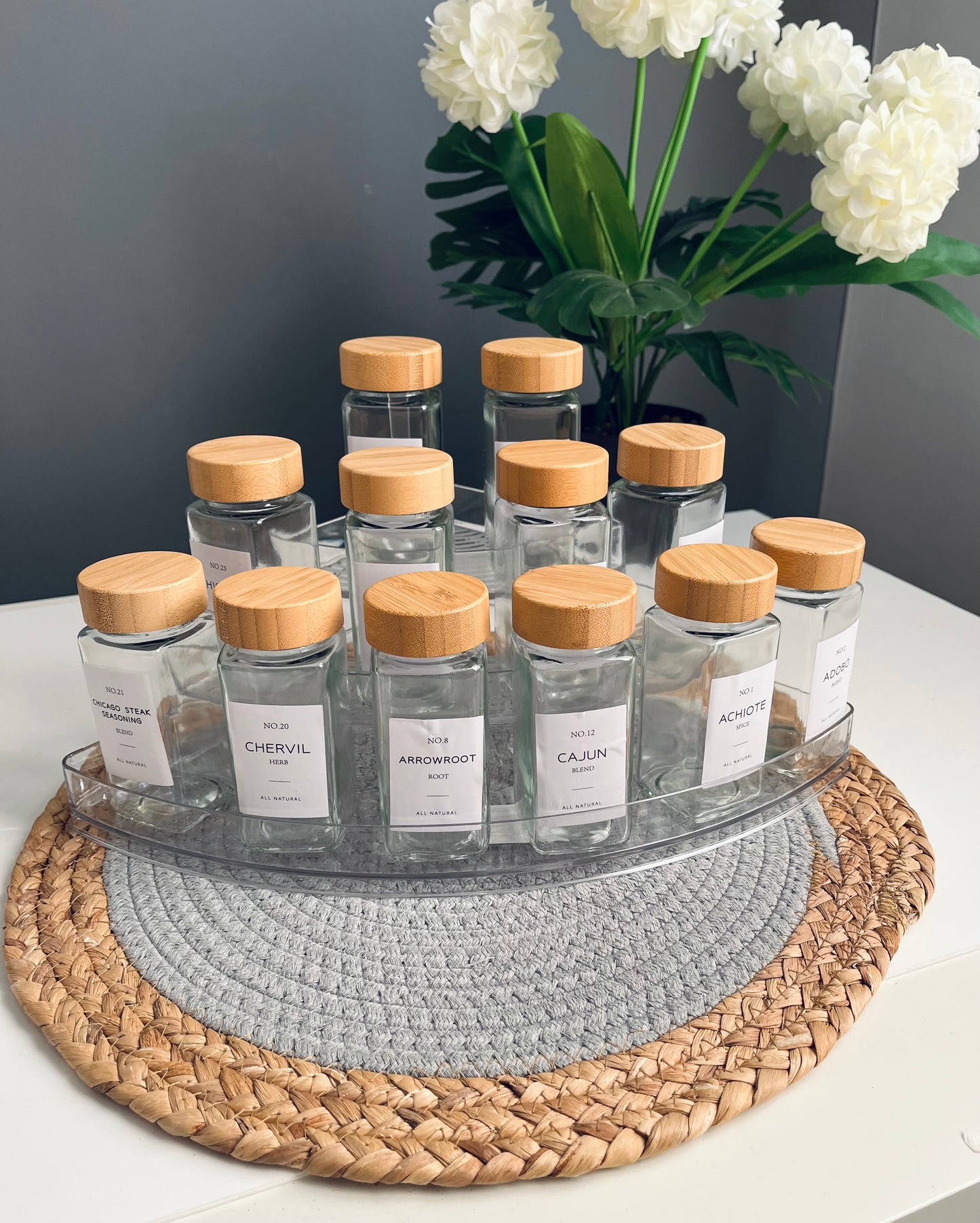 Set of 12 glass jars 150ml + acrylic stairs rounded