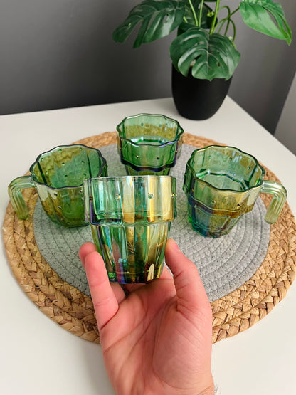 Set of 4 glass cactus cups (green)