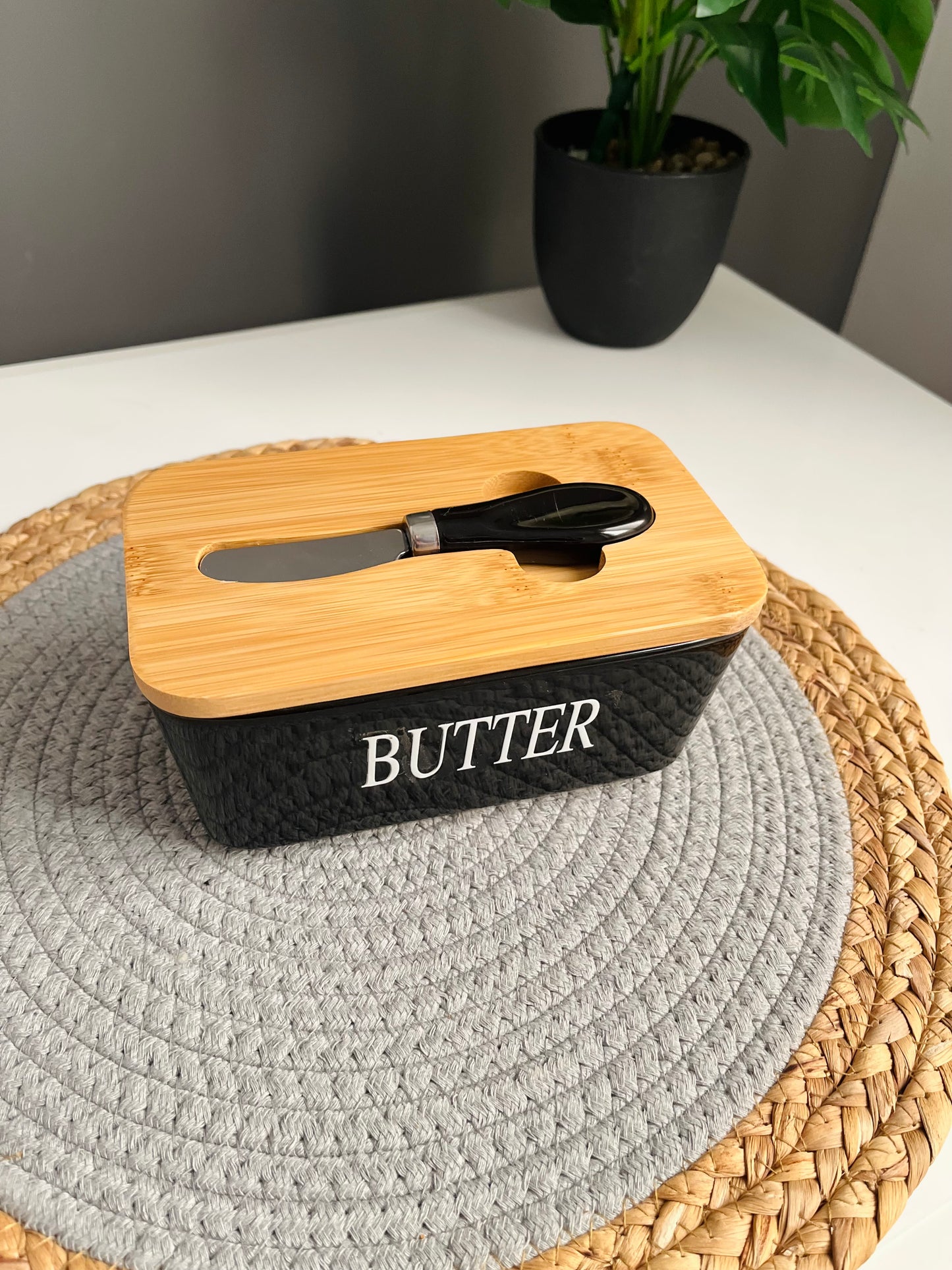 Black Porcelain  Butter box (wooden lid) 16cm*10cm*7cm
