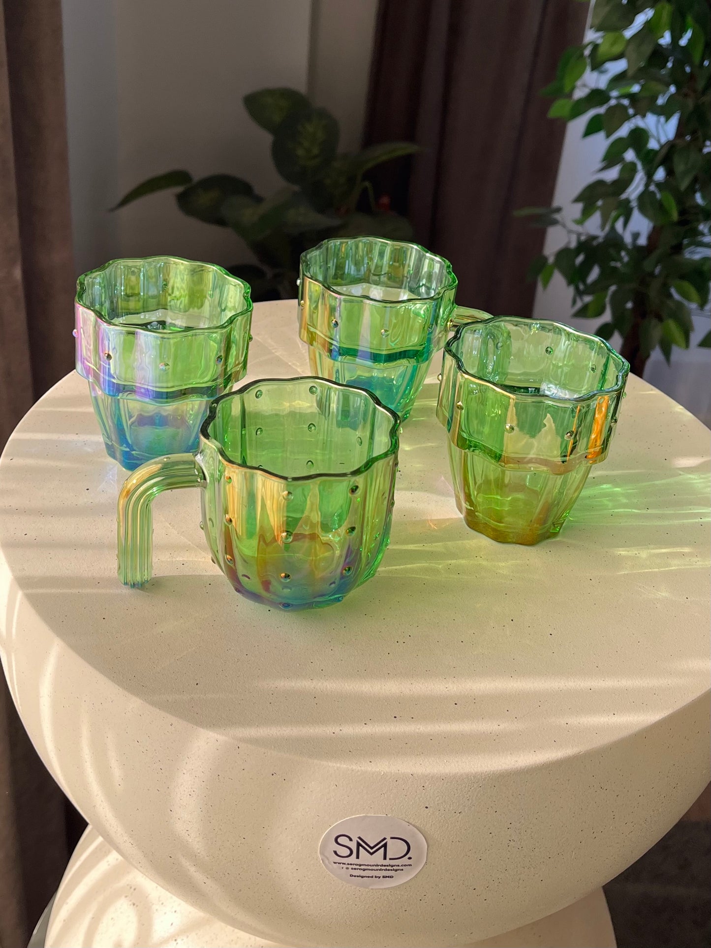 Set of 4 glass cactus cups (green)